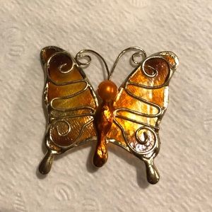 New Gold Tone Colorful Butterfly Brooch